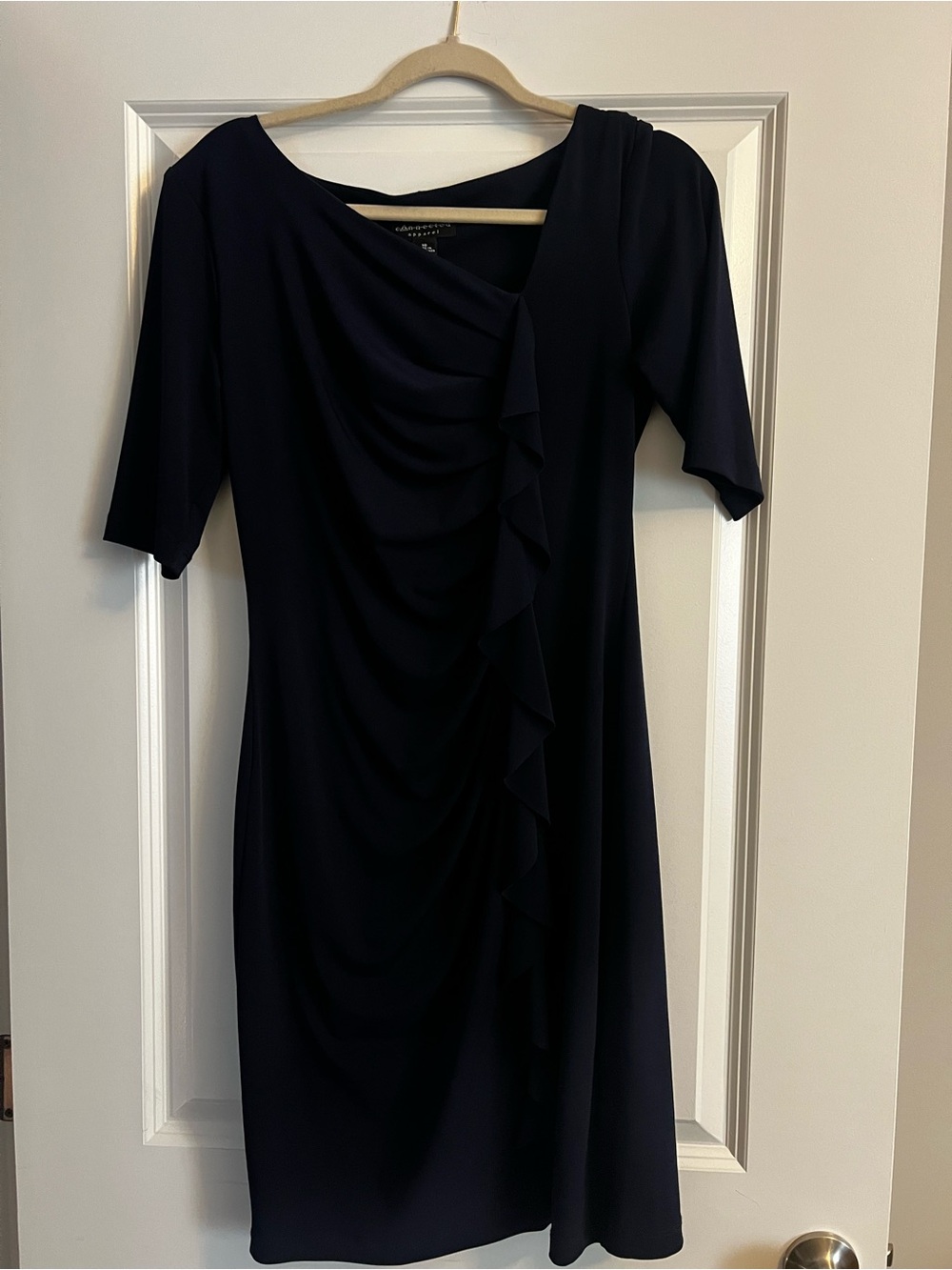 connected apparel Navy Ruffle-Front Midi Dress